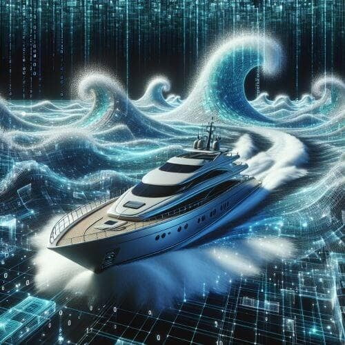 Obraz luksusowego jachtu w cyfrowym oceanie.